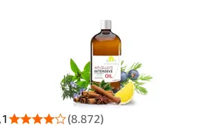 Olio essenziale anticellulite con ingredienti naturali come cannella, bacche di ginepro e limone.