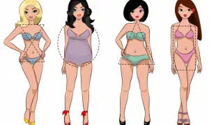 Quattro silhouette femminili con forme del corpo diverse, che illustrano il concetto di fisico ginoide prima e dopo.