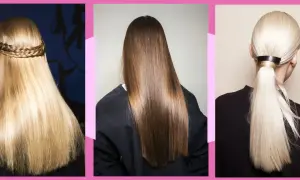 Capelli lisci e luminosi, un esempio di come la cheratina possa trasformare la chioma. Tre acconciature diverse, tutte con un aspetto sano e curato.