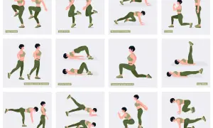 Esercizi per un sedere sodo: High Knees, Butt Kicks, Mountain Climbers, Lunges, Glute Bridge, Donkey Kicks e altri.