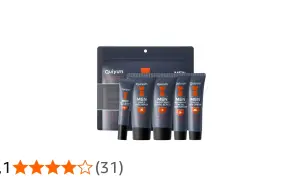 Kit pulizia viso uomo Quíyum con crema occhi, detergente, scrub, idratante notte e giorno.