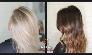 Capelli castani trasformati con tinta bionda senza decolorazione. Effetto naturale e luminoso.