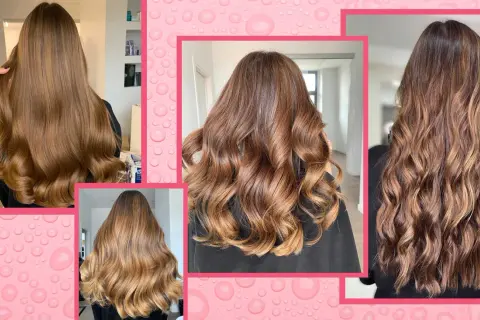 Capelli lunghi e ondulati con splendide tonalità castano chiaro, che sfumano in riflessi dorati.