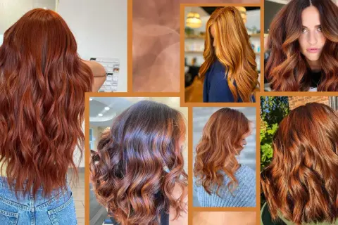 Capelli castano ramato con riflessi luminosi, una scelta audace che dona a molte donne un look vibrante e alla moda.