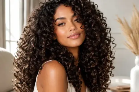 Donna con capelli ricci e lucenti, un esempio di perfetta cura dei capelli ricci.