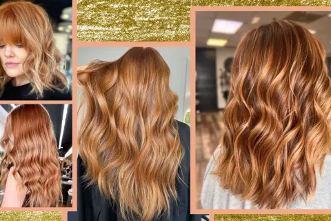 Capelli mossi con sfumature biondo rame, un look radioso e caldo che cattura la luce.