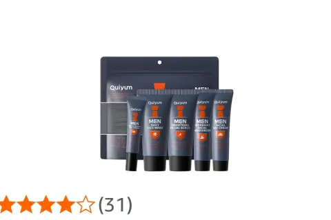 Kit pulizia viso uomo Quíyum con crema occhi, detergente, scrub, idratante notte e giorno.