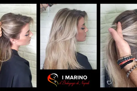 Capelli biondi sfumati balayage, un look naturale e luminoso. Le ciocche bionde creano un effetto solare.