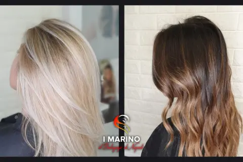 Capelli castani trasformati con tinta bionda senza decolorazione. Effetto naturale e luminoso.