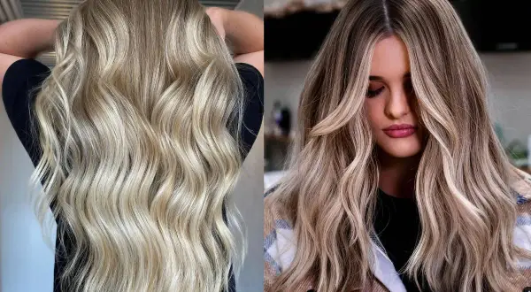Capelli biondi con riflessi chiari e scuri, mostrando la differenza tra meches e balayage per un look naturale.