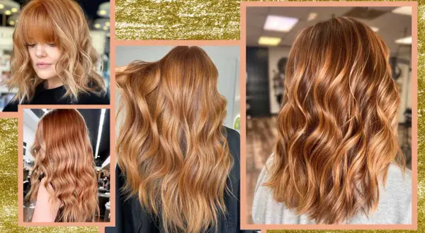 Capelli mossi con sfumature biondo rame, un look radioso e caldo che cattura la luce.