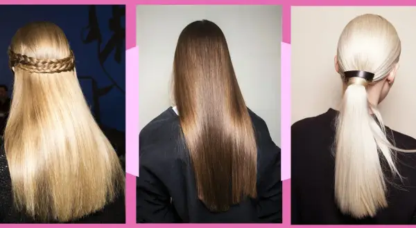 Capelli lisci e luminosi, un esempio di come la cheratina possa trasformare la chioma. Tre acconciature diverse, tutte con un aspetto sano e curato.