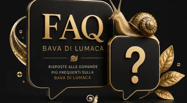 FAQ sulla bava di lumaca: risposte e possibili controindicazioni. Una lumaca dorata su un punto interrogativo.