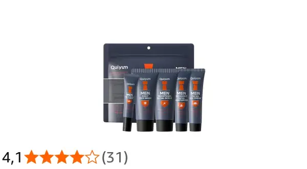 Kit pulizia viso uomo Quíyum con crema occhi, detergente, scrub, idratante notte e giorno.