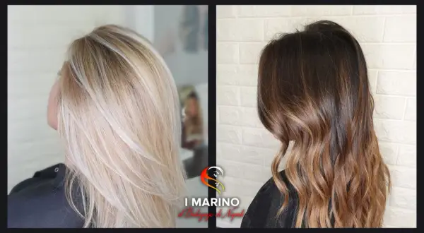 Capelli castani trasformati con tinta bionda senza decolorazione. Effetto naturale e luminoso.