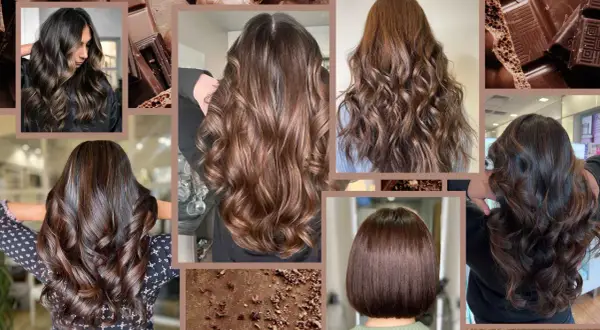 Capelli color cioccolato caldo, sfumature ricche e lucenti come una tavoletta di cioccolato fondente.