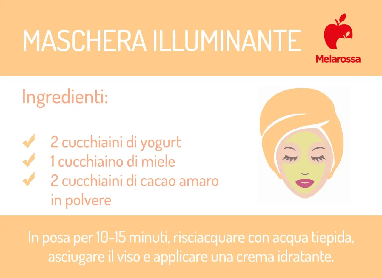 Ricetta per una maschera viso fai da te idratante con yogurt, miele e cacao. Ideale per una pelle luminosa.