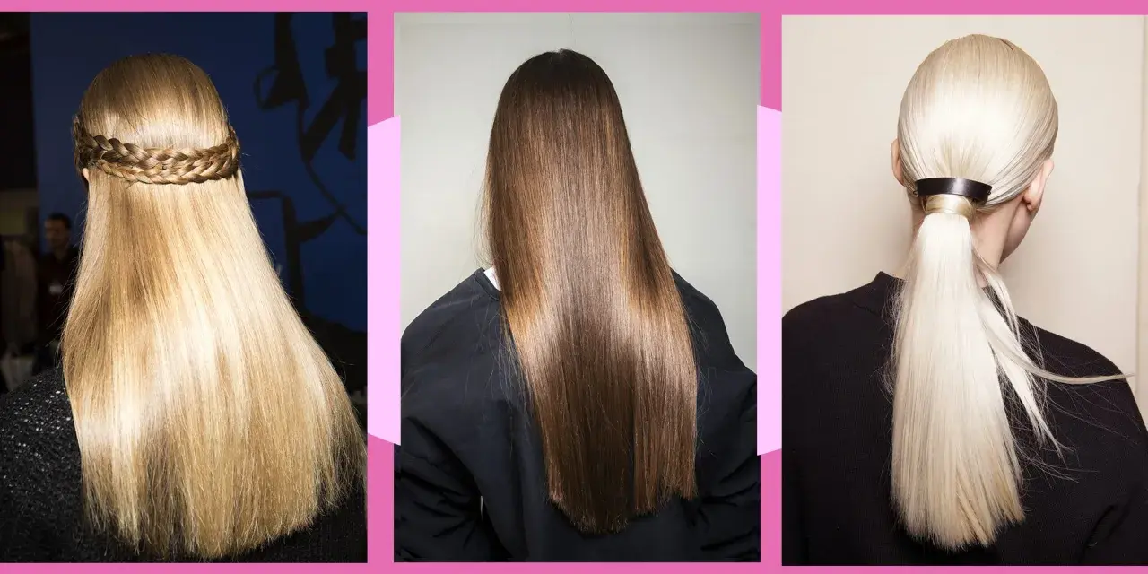 Capelli lisci e luminosi, un esempio di come la cheratina possa trasformare la chioma. Tre acconciature diverse, tutte con un aspetto sano e curato.