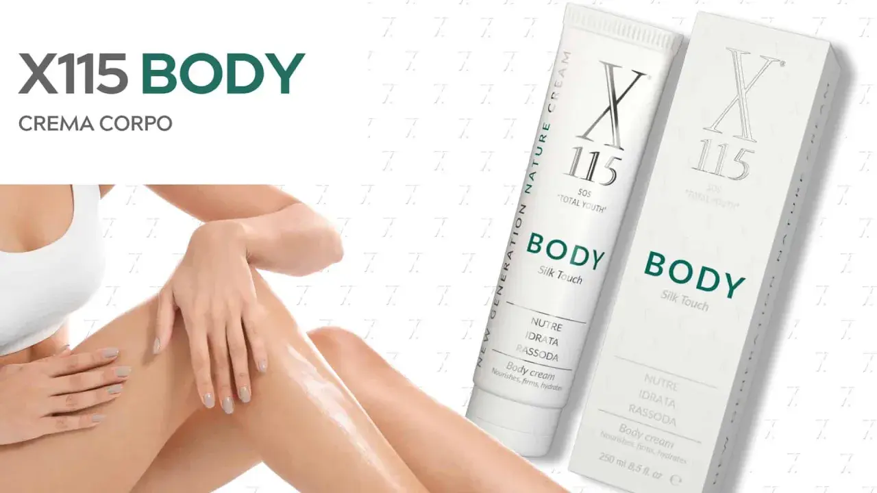 Crema corpo X115 BODY, con effetto caldo benefico, nutre, idrata e rassoda la pelle per un aspetto giovane e setoso.