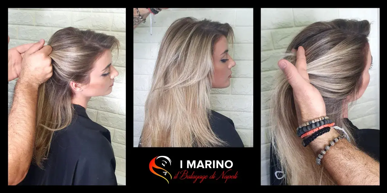 Capelli biondi sfumati balayage, un look naturale e luminoso. Le ciocche bionde creano un effetto solare.