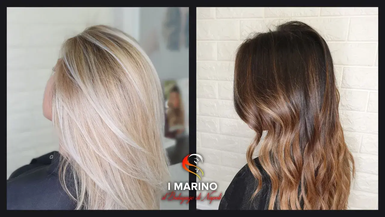 Capelli castani trasformati con tinta bionda senza decolorazione. Effetto naturale e luminoso.