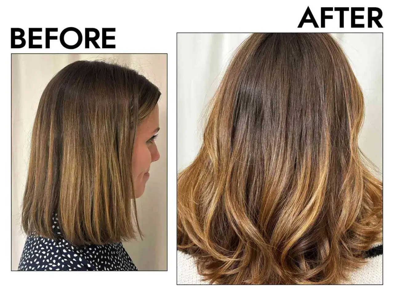 Prima e dopo: capelli più lunghi e mossi, con riflessi dorati che li rendono lucidi come dal parrucchiere.