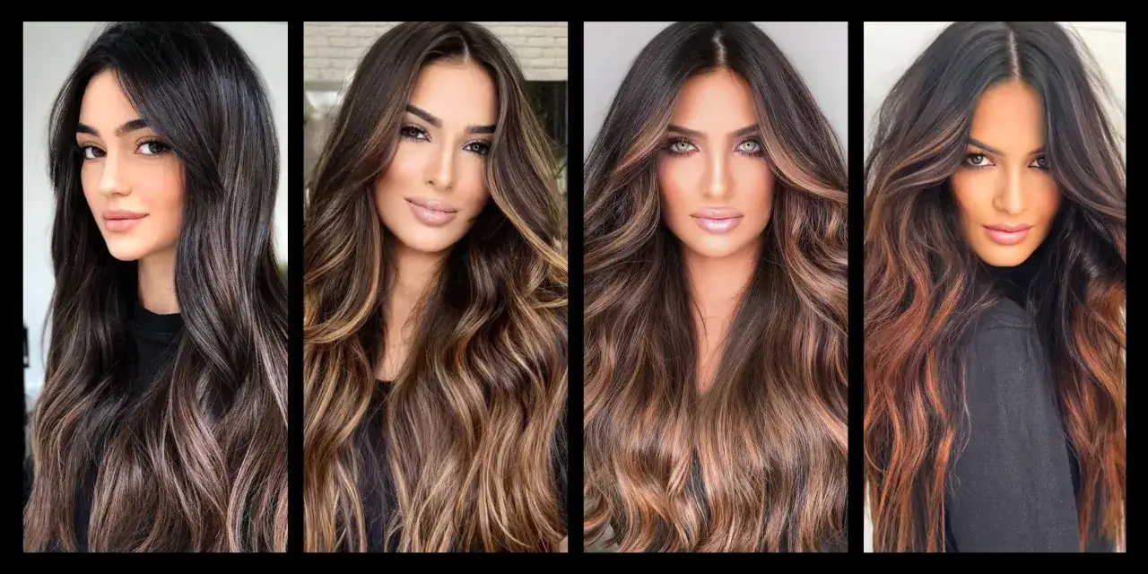 Quattro donne con capelli lunghi e mossi, con sfumature che vanno dal castano scuro al biondo miele, un effetto naturale per schiarire i capelli.