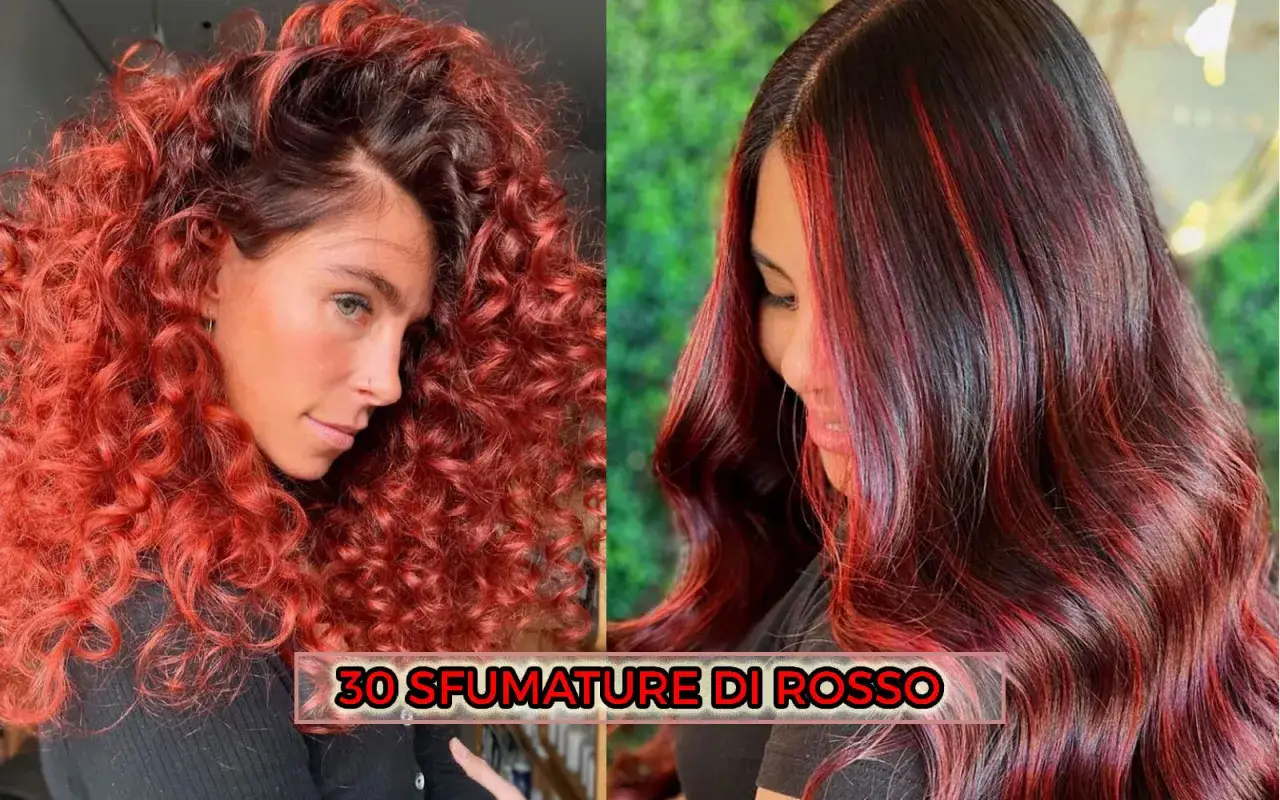 Due acconciature con capelli rossi vibranti, una riccia e l'altra liscia con riflessi, mostrano diverse tonalità rosso capelli.