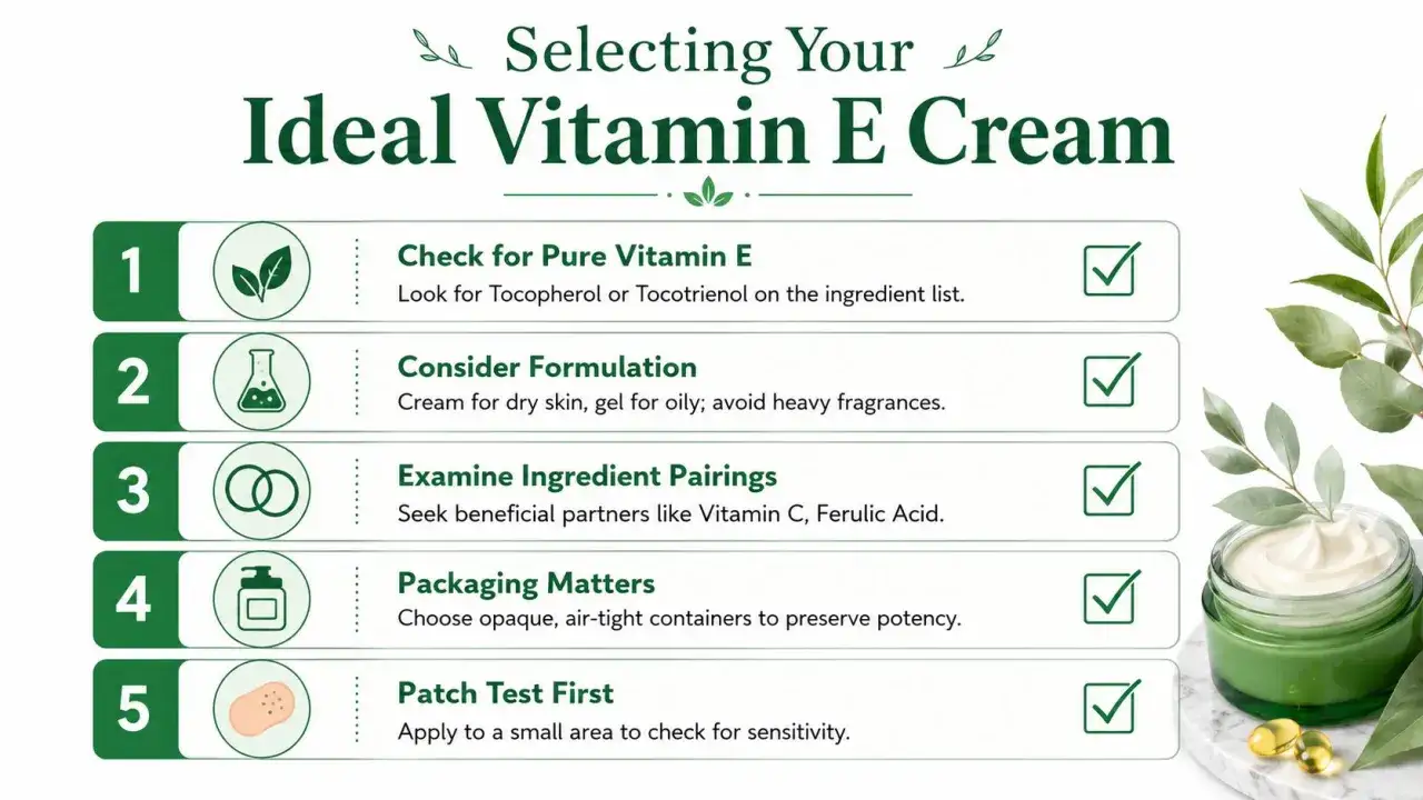 Guida alla scelta della crema ideale: controlla la vitamina E per la tua pelle, la formulazione e gli abbinamenti.