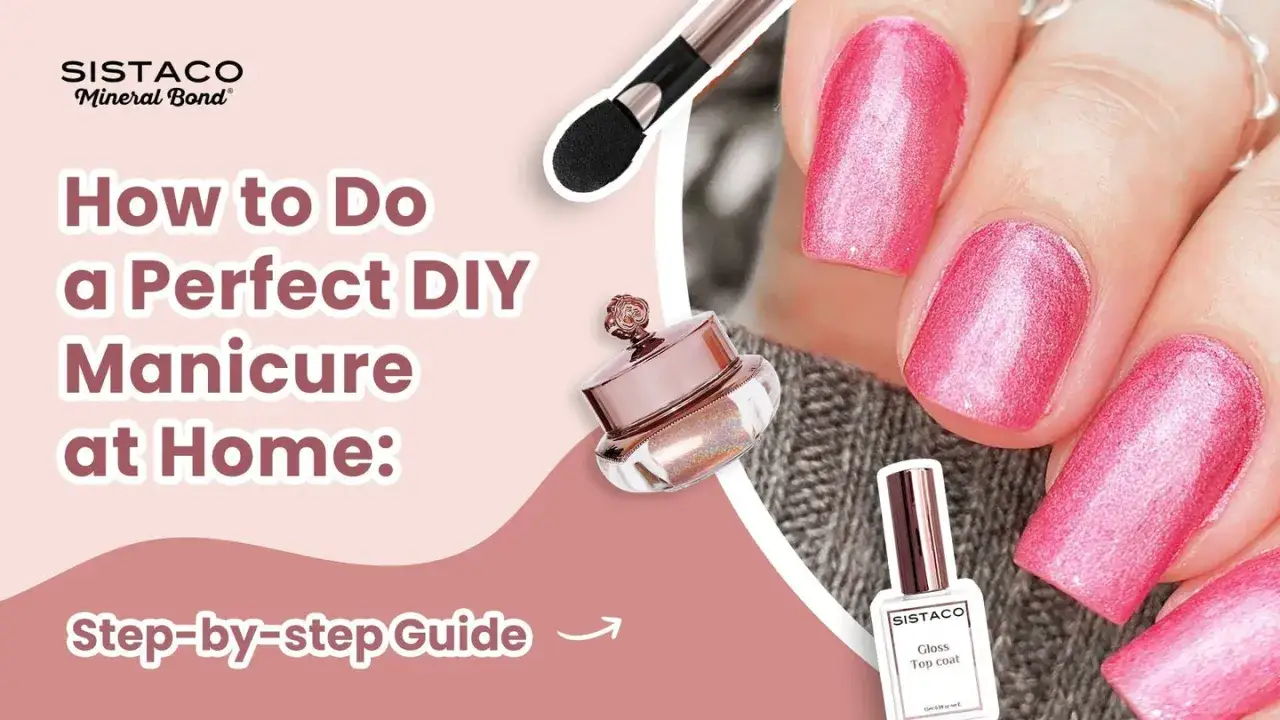 Mani perfette a casa con la guida passo passo per una manicure fai da te. Smalto rosa brillante e prodotti SISTACO.