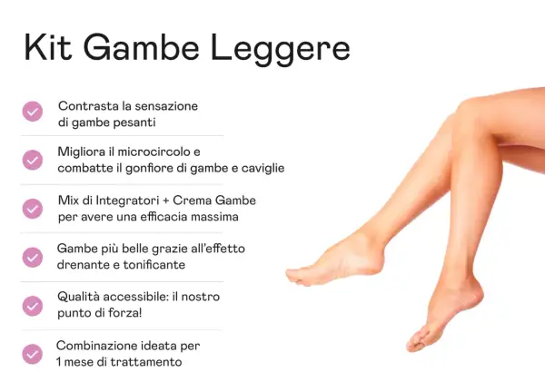 Kit Gambe Leggere: contrasta gambe pesanti e gonfiore con impacchi drenanti gambe fai da te, integratori e crema. Gambe belle e leggere.