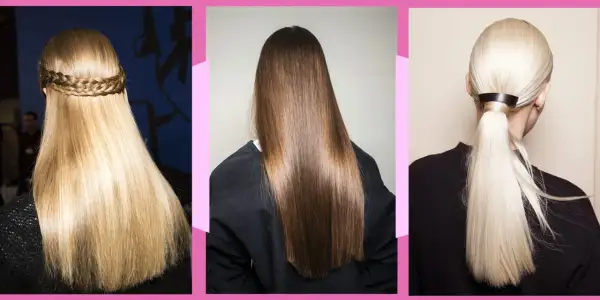 Capelli lisci e luminosi, un esempio di come la cheratina possa trasformare la chioma. Tre acconciature diverse, tutte con un aspetto sano e curato.