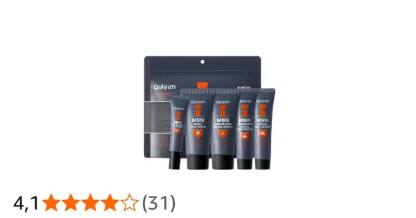 Kit pulizia viso uomo Quíyum con crema occhi, detergente, scrub, idratante notte e giorno.